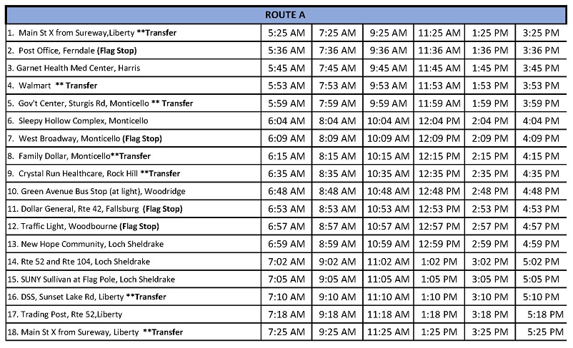 Route A Schedule