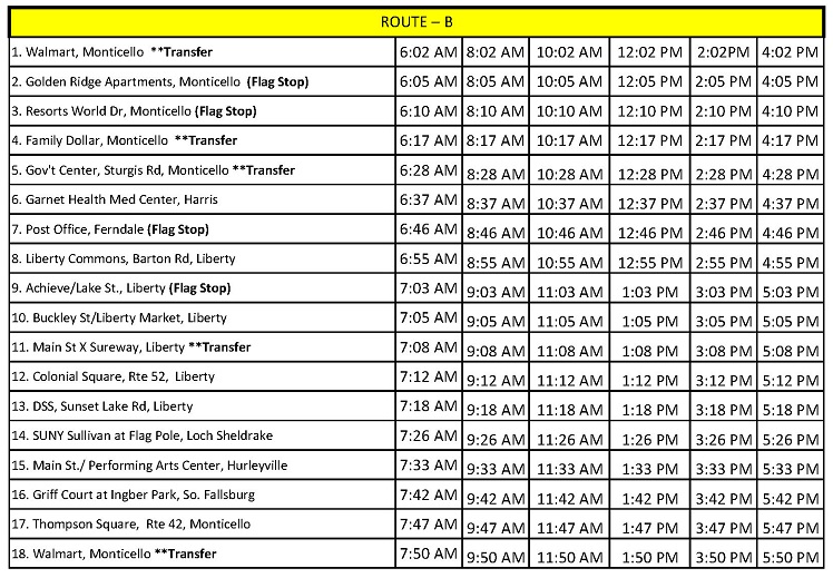 Route B Schedule