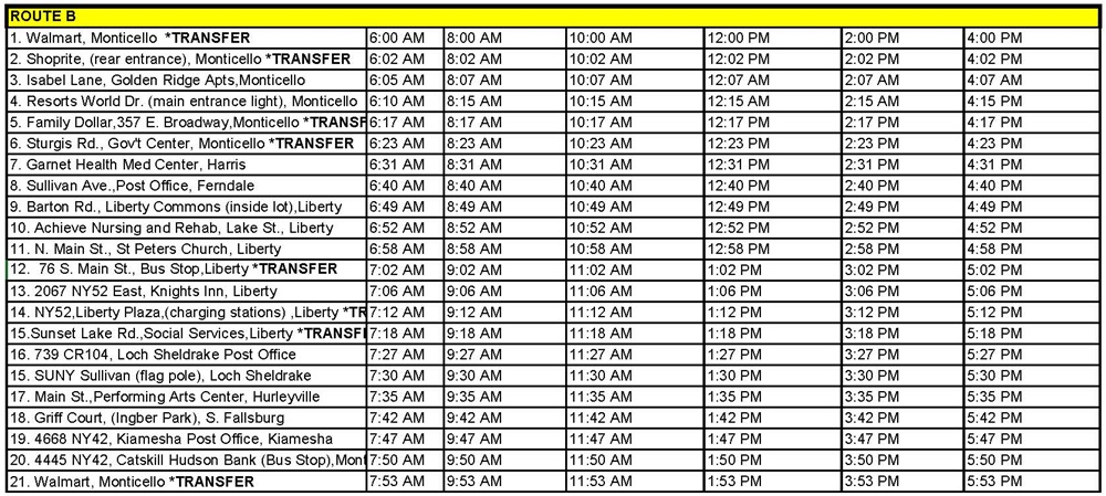 Route B Schedule