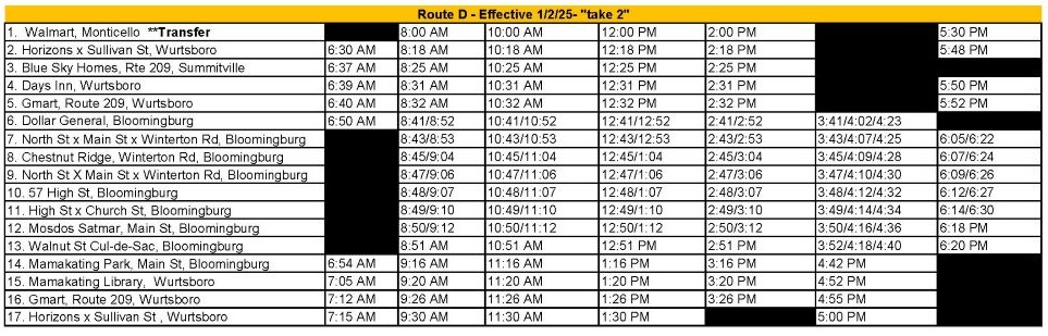 Route D Schedule