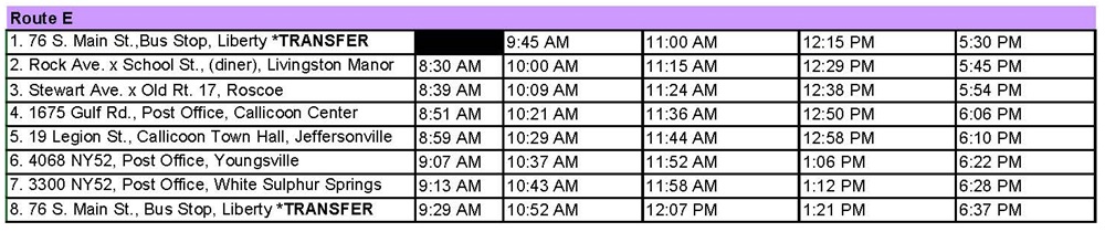 Route E Schedule