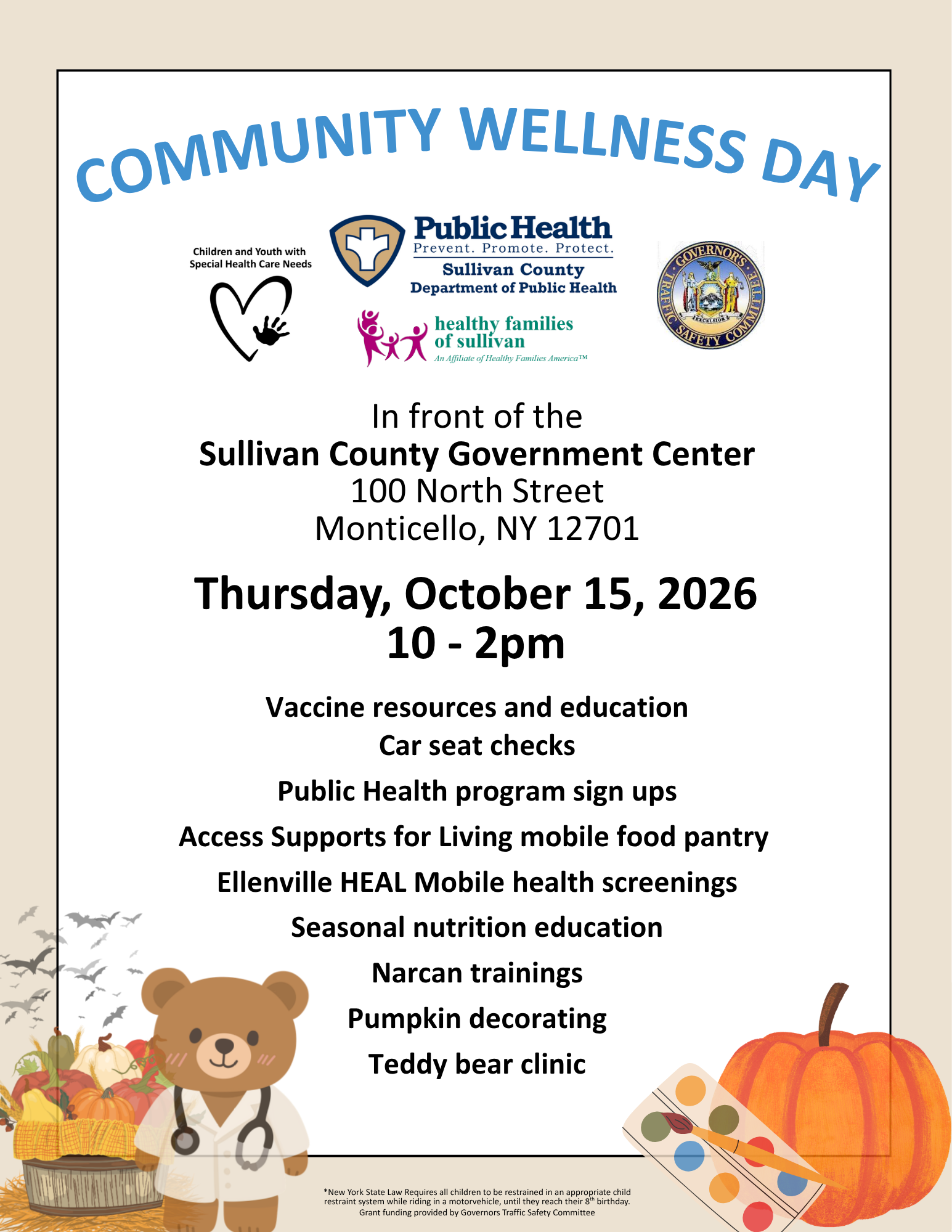 Community Wellness Day flyer, October 15, 2026 10-2pm