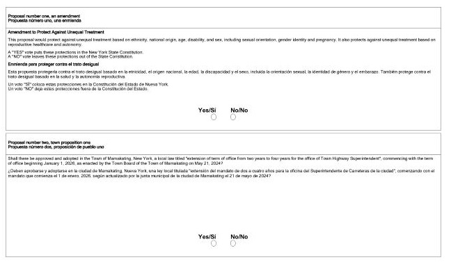 2024 Sample Ballot for Mamakating - Wards - Propositions