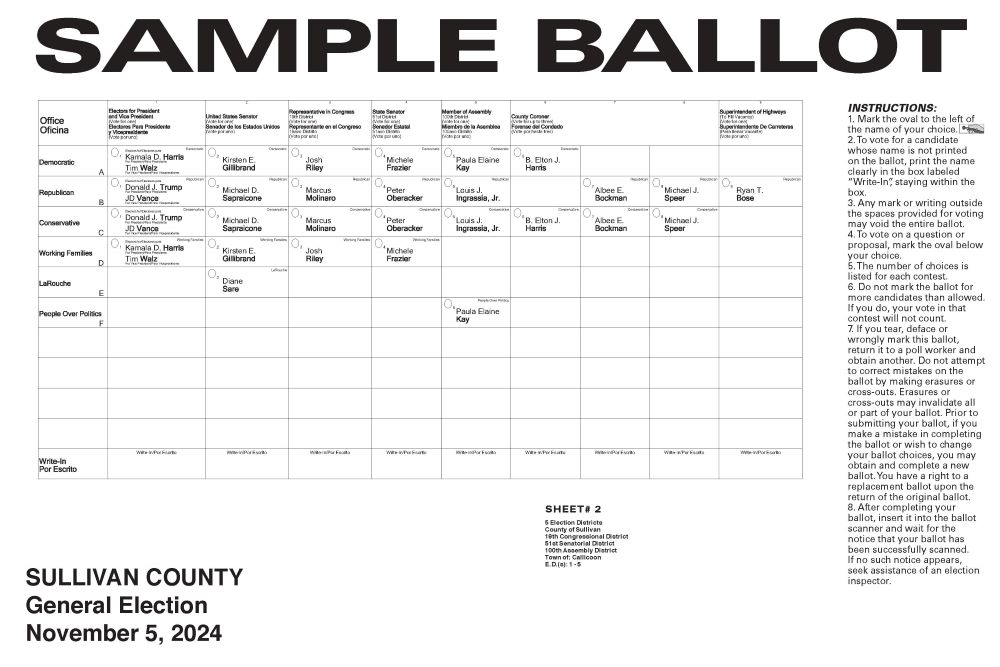 2024 Sample Ballot for Callicoon