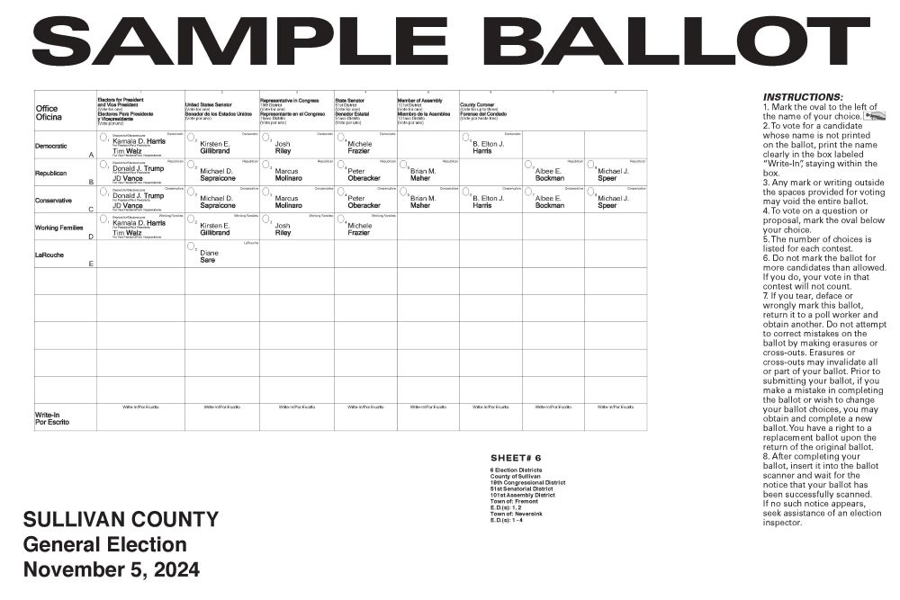 2024 Sample Ballot for Neversink