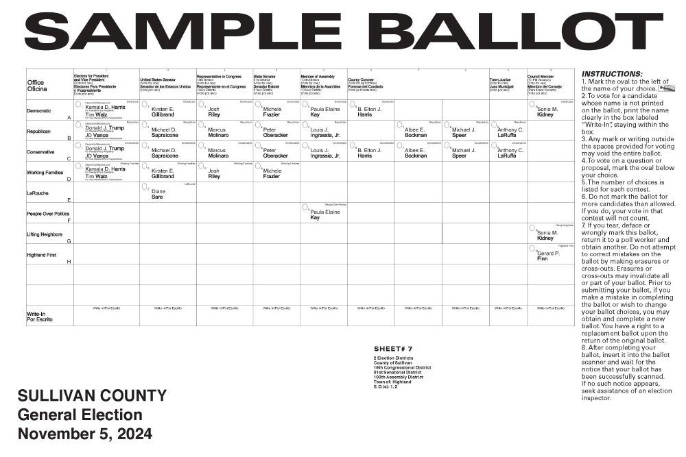 2024 Sample Ballot for Highland