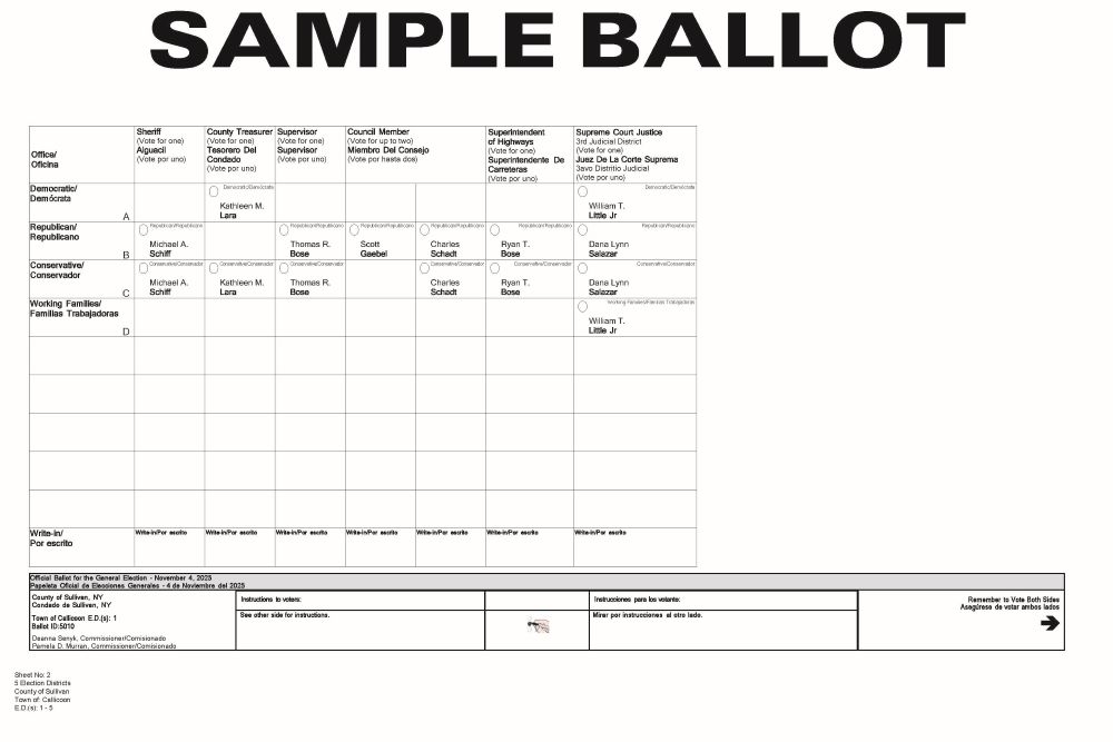 Callicoon Sample Ballot - Page 1