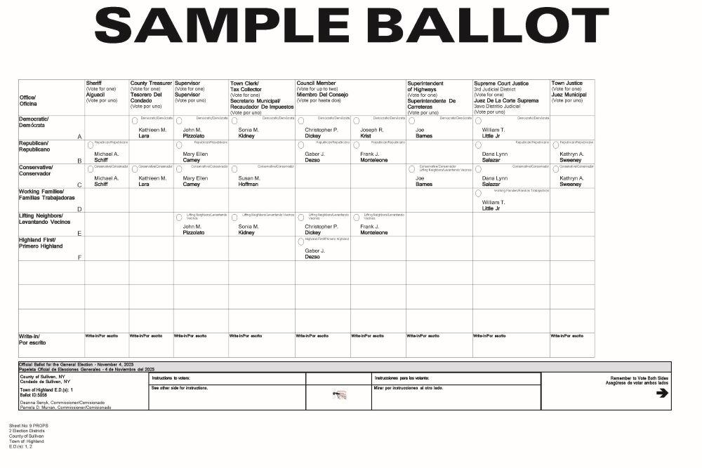 Highland Sample Ballot - Page 1