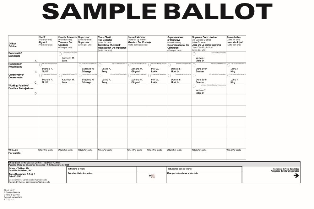 Lumberland Sample Ballot - Page 1