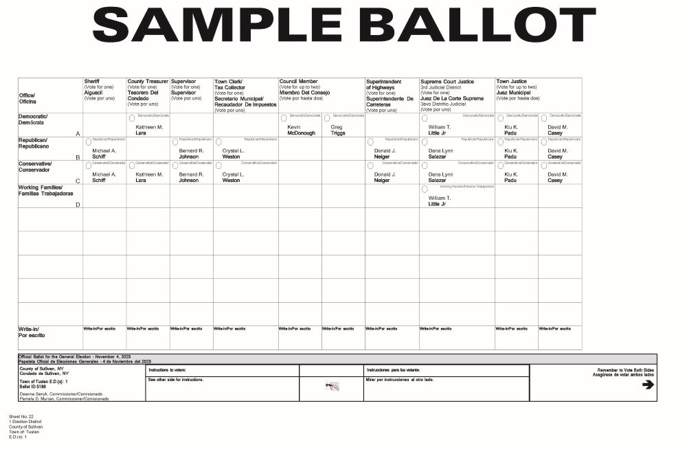 Tusten Sample Ballot - Page 1