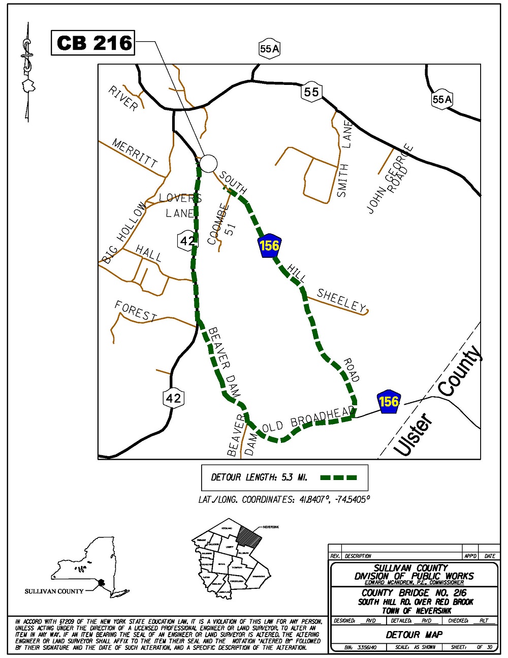 County Route 156 Detour Map