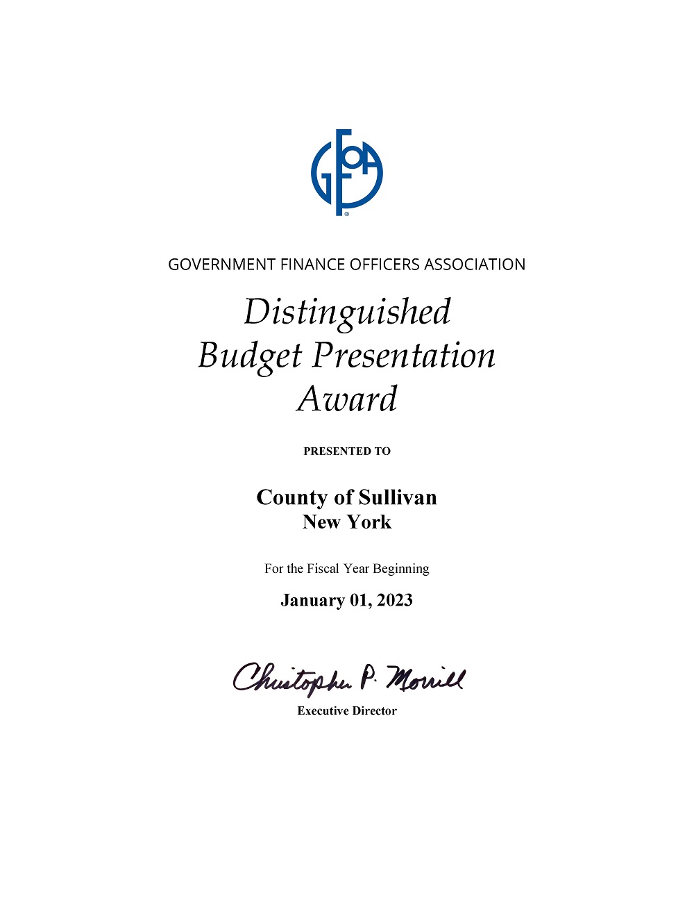 Distinguished Budget Presentation Award