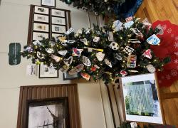 a close up of a decorated tree in a room